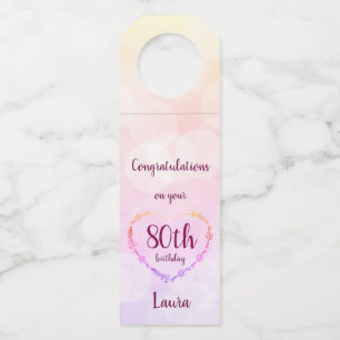 Etiqueta Para Garrafa Lindo design de 80º aniversário rosa pastel