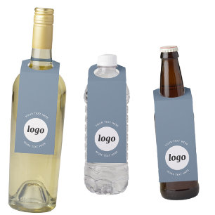 Etiqueta Para Garrafa Logotipo Simples com Texto Promocional Azul Cinza 