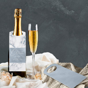 Etiqueta Para Garrafa Modern Marble Cheers Dusty Blue ID816