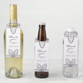 Etiqueta Para Garrafa Moderno floral preto e branco minimalista