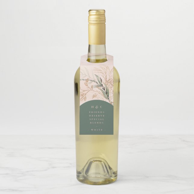 Etiqueta Para Garrafa Moisés Verde Moderno do Abstrato Eucalyptus Dourad (Na garrafa)