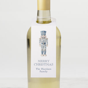 Etiqueta Para Garrafa Noz-craqueador de Natal Azul e Branco