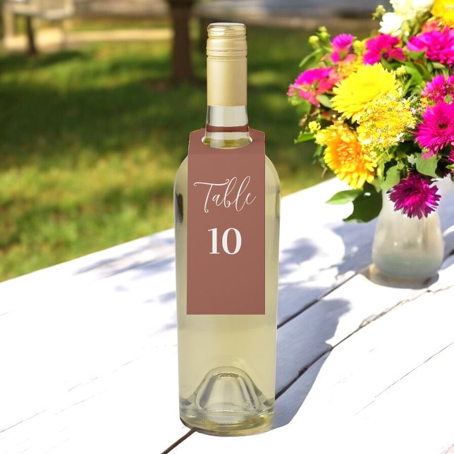 Etiqueta Para Garrafa Número da Mesa de Casamento Terracota Marrom (Criador carregado)