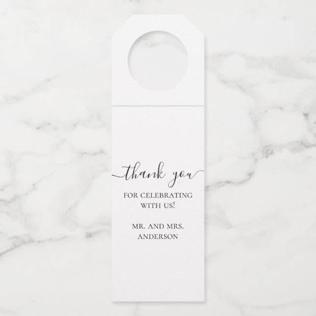 Etiqueta Para Garrafa Obrigado casamento roteiro simples preto e branco (Frente)