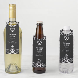 Etiqueta Para Garrafa Obrigado floral preto e branco minimalista