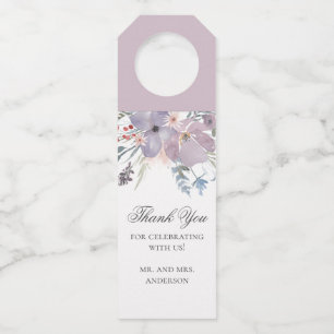 Etiqueta Para Garrafa Obrigado pelo casamento floral. Flor de roxo aquar