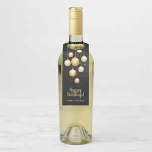 Etiqueta Para Garrafa Ornamentos de Árvore de Natal Dourados em Preto