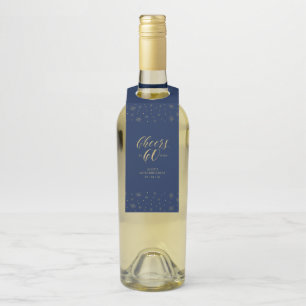 Etiqueta Para Garrafa Ouro & Azul Marinho Elegante Aniversário de 60 ano