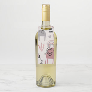 Etiqueta Para Garrafa padrão com elefantes fofos e girafas gigantes