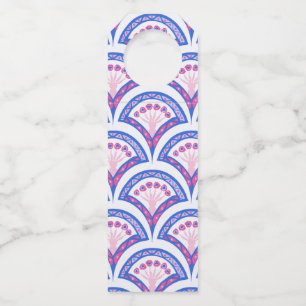 Etiqueta Para Garrafa padrão de damasco floral azul
