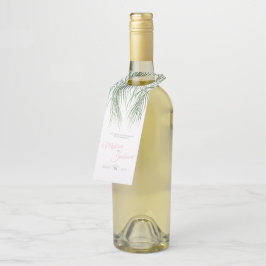 Etiqueta Para Garrafa Palma rosa verde-tropical do casamento com aquarel