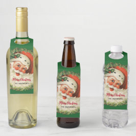Etiqueta Para Garrafa Papai Noel Vintage com Coroa de Natal