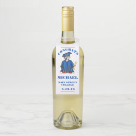 Etiqueta Para Garrafa Parabéns Graduação Blue Boy Gown Favor do Boné