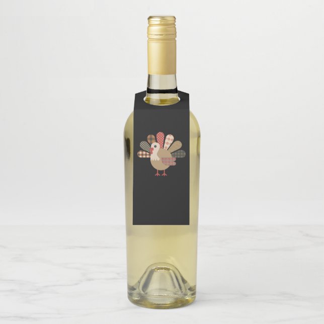Etiqueta Para Garrafa Patchwork QuiltedTurkey Ação de Graças (Na garrafa)