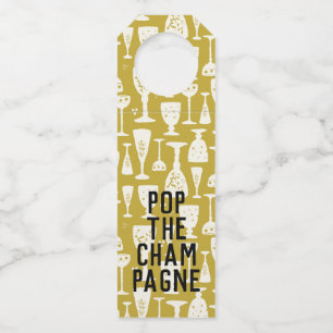 Etiqueta Para Garrafa POP DA CHAMPAGNE White em Óculos de Vinho Dourados
