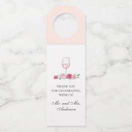 Etiqueta Para Garrafa Rosas e vinho rosados. Obrigado de casamento
