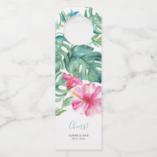 Etiqueta Para Garrafa Rótulos de Vinho de Casamento Tropical Hibiscus Ch