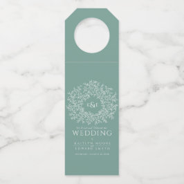 Etiqueta Para Garrafa Sage green hand desenhada folha monograma casament