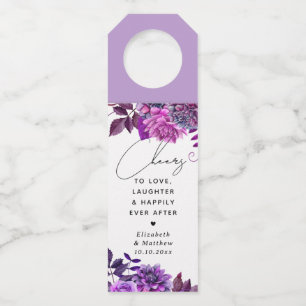 Etiqueta Para Garrafa Saudações. Aquarela jardim floral roxo casamento