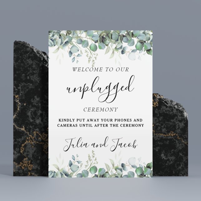 Etiqueta Para Garrafa Simples Festa de casamento Eucalyptus Greenery (Simple Eucalyptus Greenery Wedding Unplugged Sign)