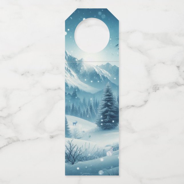 Etiqueta Para Garrafa Snowy Winter Mountain (Frente)
