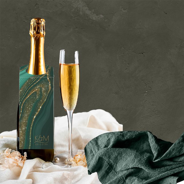 Etiqueta Para Garrafa Strata de Brilho Abstrato Casamento Verde2 ID903 (Wine Bottle In Situ)