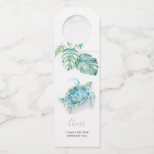 Etiqueta Para Garrafa Tartaruga Marinha Azul Turquesa Tropical Aquarela