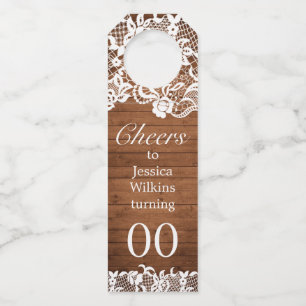 Etiqueta Para Garrafa Tiara de Aniversário de Madeira Rústica e Renda Br