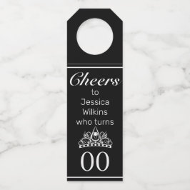 Etiqueta Para Garrafa Tiara Moderno Minimalista Preto Aniversário