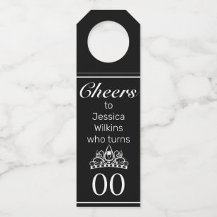 Etiqueta Para Garrafa Tiara Moderno Minimalista Preto Aniversário