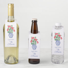 Etiqueta Para Garrafa Vaso de Chinoiserie de Gerânios Vermelhos Personal