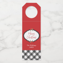 Etiqueta Para Garrafa Verificação do búfalo preta & Feliz Natal branco