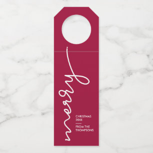 Etiqueta Para Garrafa Vermelho Borgonha Personalizado   Script Feliz Nat