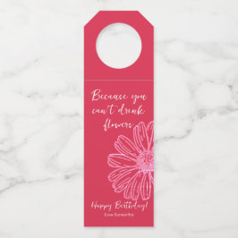 Etiqueta Para Garrafa Vinho Chic Elegante Flor Rosa Feliz Aniversário