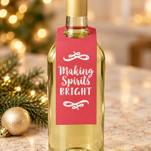 Etiqueta Para Garrafa Vinho de Natal Vermelho Making Spirits Bright