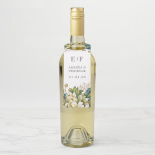 Etiqueta Para Garrafa Vintage Turquoise e Shabby Floral Casamento Dourad