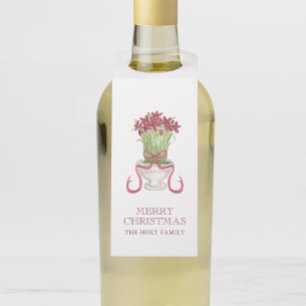 Etiqueta Para Garrafa Watercolor Burgundy Amaryllis Natal