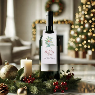 Etiqueta Para Garrafa Watercolor Christmas Holly & Berries