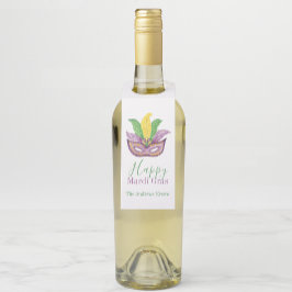 Etiqueta Para Garrafa Watercolor Mardi Gras Masks King Cake Crown