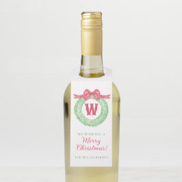 Etiqueta Para Garrafa Watercolor Red Polka Dot Bow Monogram Wreath