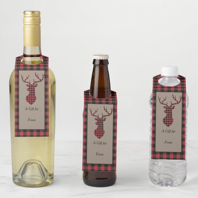 Etiqueta Para Garrafa Xadrez de Búfalos Vermelho (In Situ)