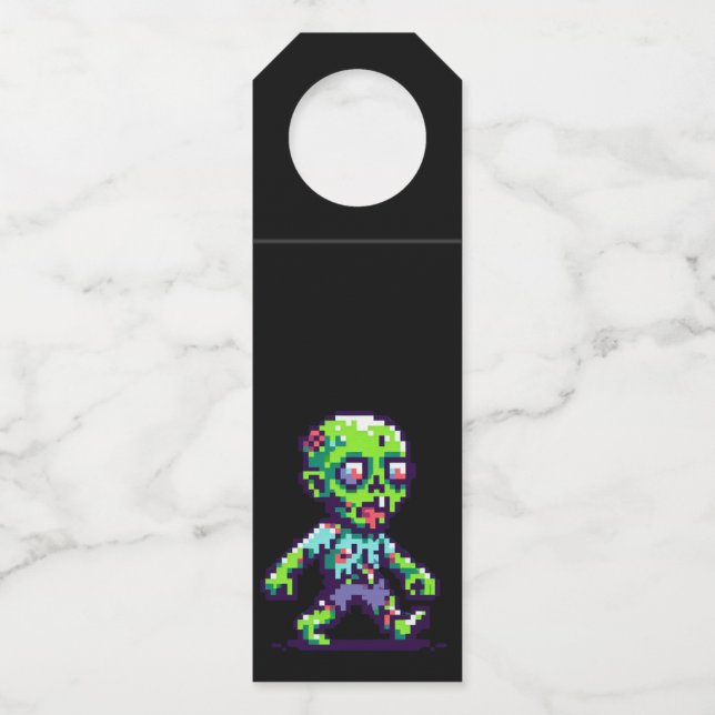 Etiqueta Para Garrafa Zombie Halloween engraçado de 8 bits (Frente)