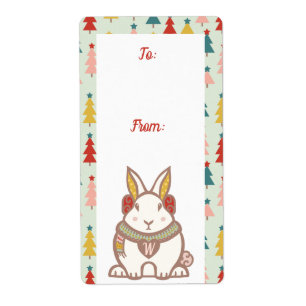 Etiqueta Para o Natal do Coelho Coelho da Floresta de Madei