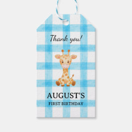 Etiqueta Para Presente 002 Cerulean Blue Check Giraffe Gift Tag