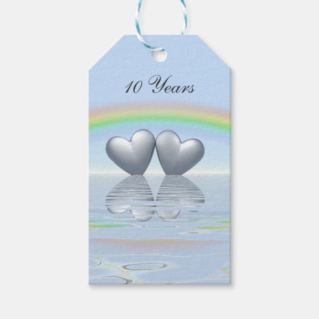 Etiqueta Para Presente 10º Aniversário Tin Hearts (Frente)