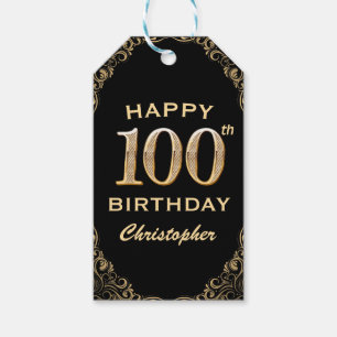Etiqueta Para Presente 100ª imagem de Festa de aniversário preta e brilha