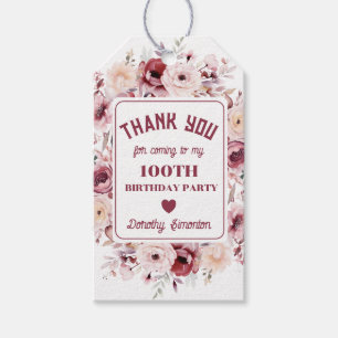Etiqueta Para Presente 100.º Aniversário Personalizado Burgundy Floral Ro