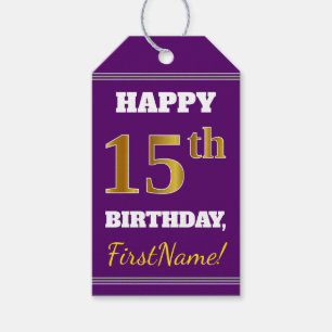 Etiqueta Para Presente 15 Roxo, Faux Dourado Aniversário + Nome Personal