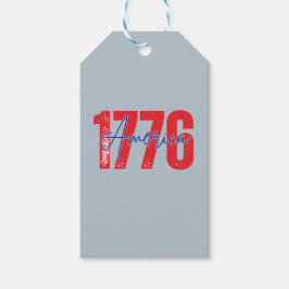Etiqueta Para Presente "1776 América" Sofisticado Azul-Cinza 4 de Julho