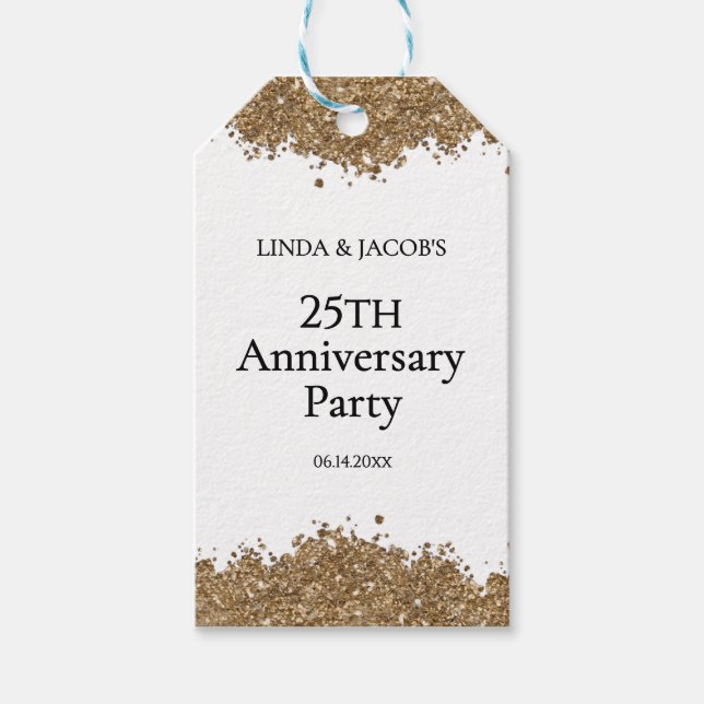 Etiqueta Para Presente 25th Wedding Anniversary Gold Faux Glitter  (Frente)